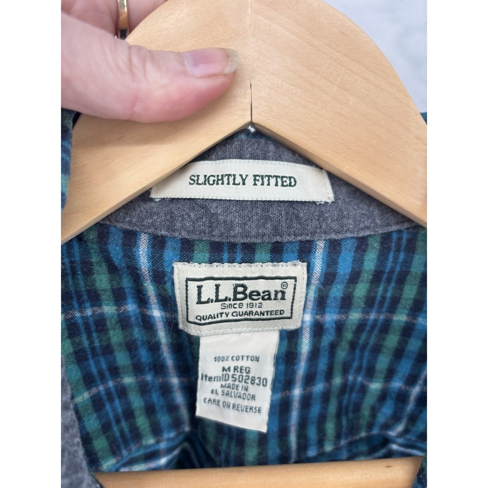 LL Bean Button Up Green Plaid Flannel Shirt Mens M Slightly Fitted Outdoor - Picture 2 of 8